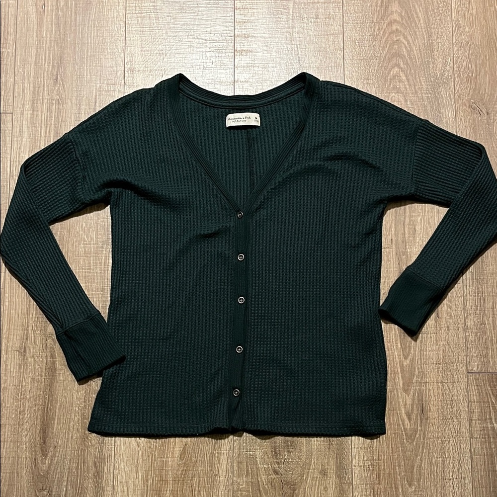 Abercrombie & Fitch Women's Button-Up Waffle Knit Cardigan - Dark Green Size M